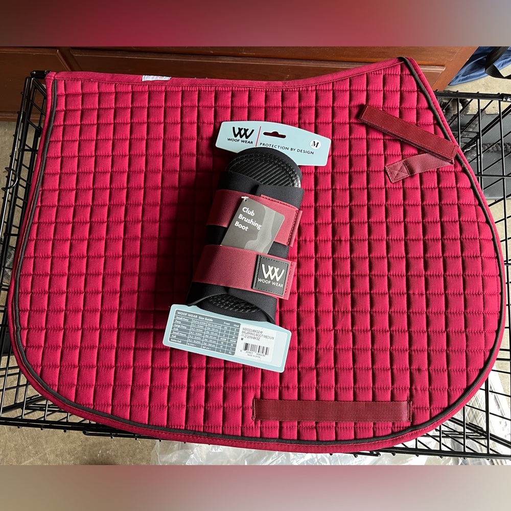 Bundle- burgundy PRI all purpose English jumping saddle pad, M woof wear pair